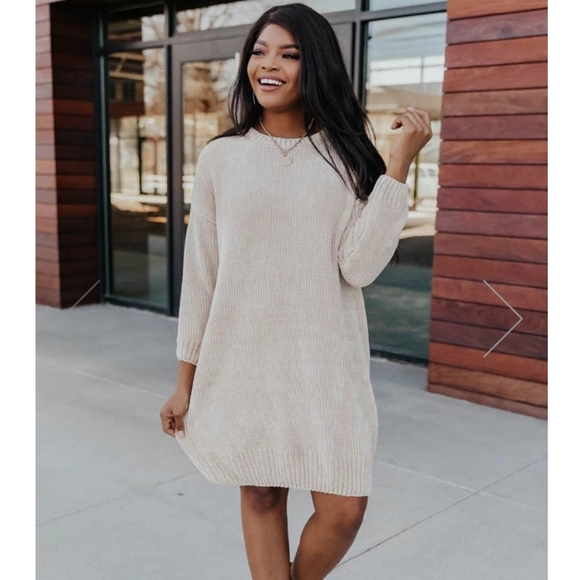 Pink Lily Dresses & Skirts - You Move Me Chenille Cream Sweater Dress